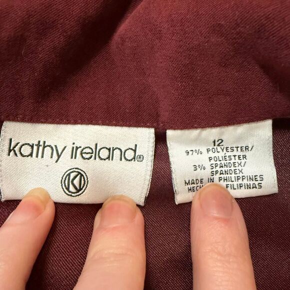Katy Ireland Y2K Burgundy Fake Leather Faux Suede Velvet Trench Coat XS Blazer - Picture 3 of 5